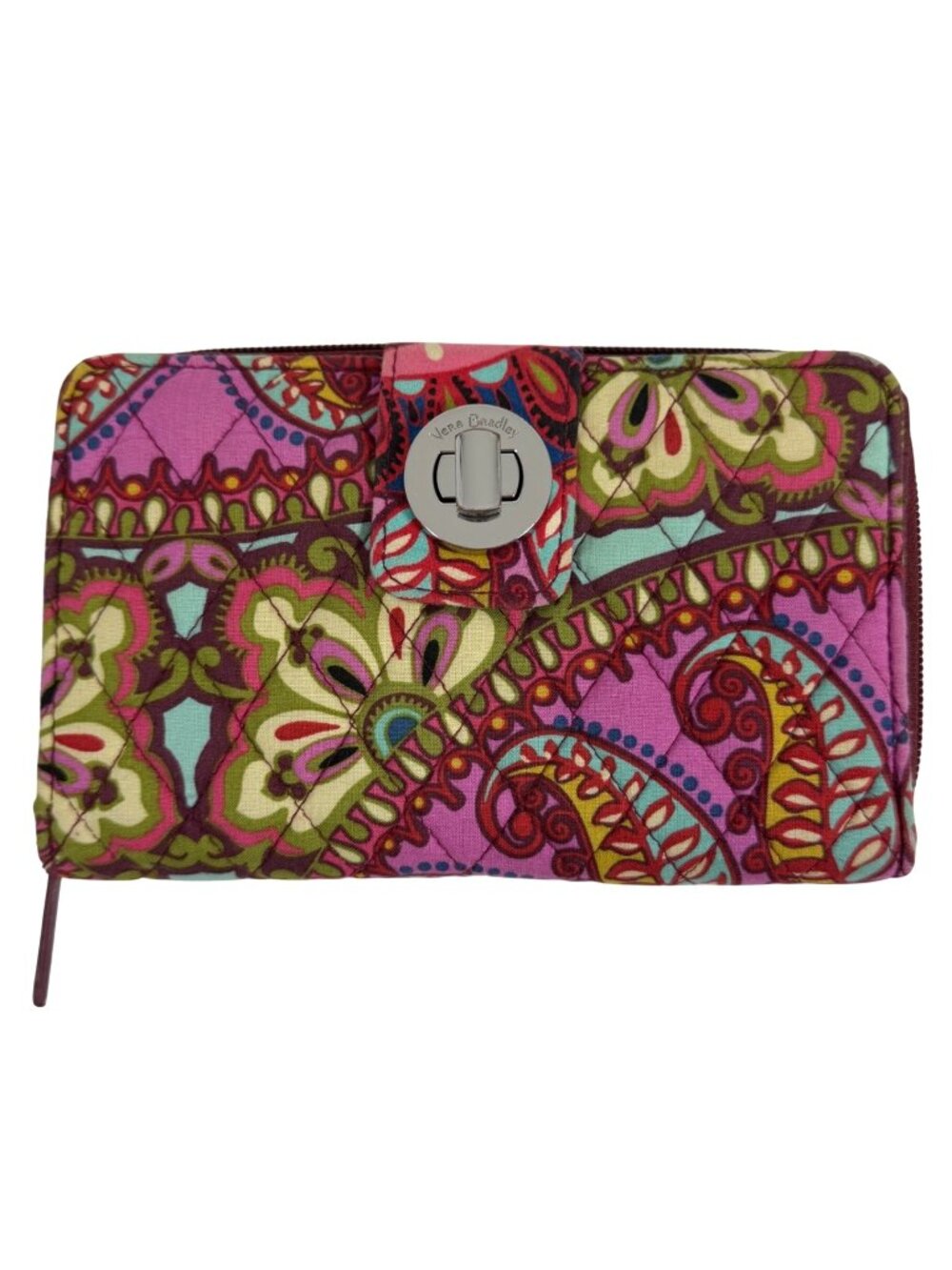 Vera Bradley Turn Lock Bifold Ziparound Wallet Resort Medallion Pattern EUC
